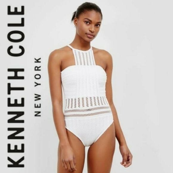 Kenneth Cole Other - Kenneth Cole New York White Crochet High-Neck One-Piece Swimsuit